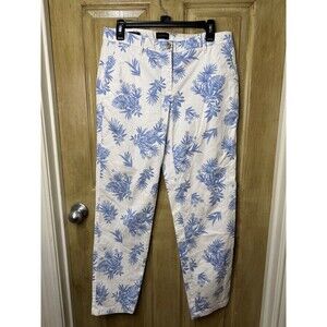 Talbots Relaxed Chino Pants Womens 4 Cotton White-Blue Floral Coastal Fairy
